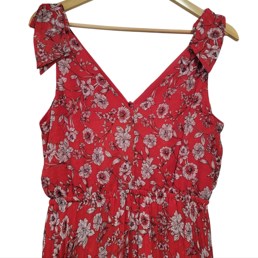 Nanette Lepore Pleated Floral Midi Dress Red Feminine Handkerchief Hem W… - Picture 7 of 16